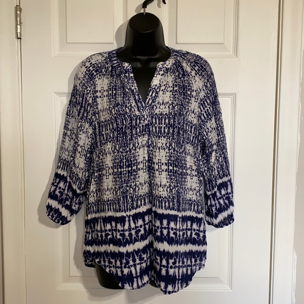 BLL Beach Lunch Lounge New York V Neck 3/4 Sleeve Peasant Blouse Sz XS